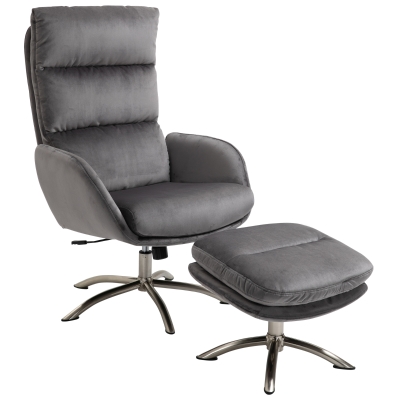 HOMCOM Extra Padded Swivel Chair & Footstool - Grey
