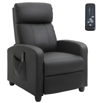 HOMCOM Recliner Sofa Chair PU Leather Massage Armcair w/ Remote Control, Black