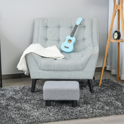 HOMCOM Footstool Ottoman Polyester Upholstered Stool Grey
