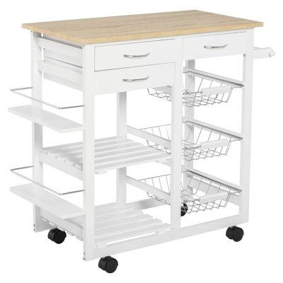 HOMCOM Serving Cart Kitchen Island Mobile Utility Cart with Spice Racks Drawers