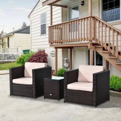 Outsunny 2-Seater Rattan Sofa Set with Cushions Brown