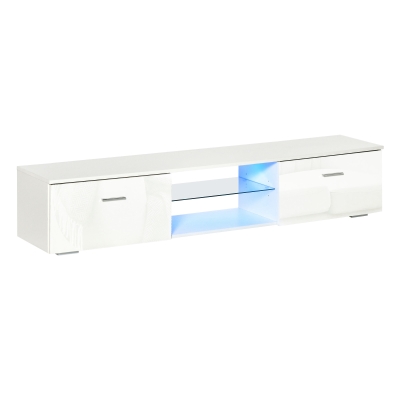 HOMCOM TV Stand Cabinet High Gloss Door W/ LED RGB Lights, Remote Control Storage White