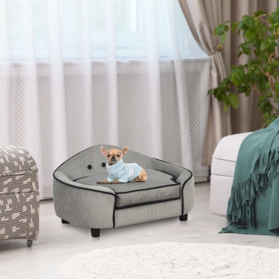 PawHut Dogs Elevated Plush Sponge Sofa Bed Black/Grey