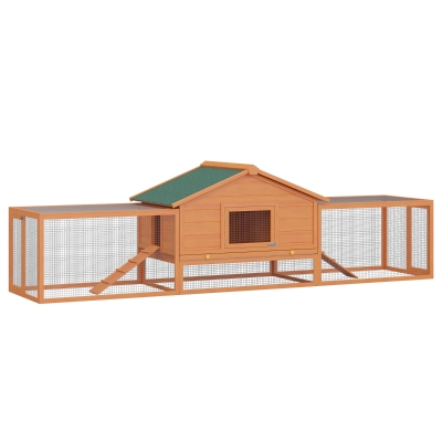PawHut Wooden Animal Cage Rabbit Hutch W/ Ramp-Golden Red