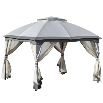 Outsunny 4 x 3(m) Outdoor Steel Frame Gazebo w/ 2-Tier Roof and Sidewalls Backyard Garden