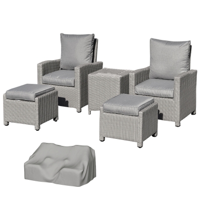Outsunny 2-Seater Outdoor Rattan Lounge Footstool Cooler Bar Coffee Table Conversation Set