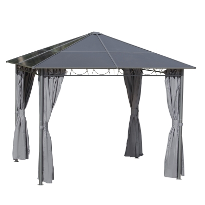 Outsunny 3 x 3(m) Hardtop Gazebo for Garden Party with Polycarbonate Roof Curtains