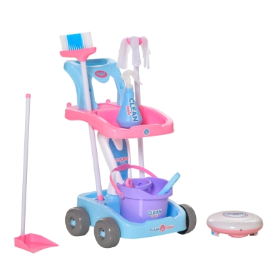 HOMCOM 23 PCS Cleaning Set Toy Little Helper Tools Electric Sweeper w/ Music & Light