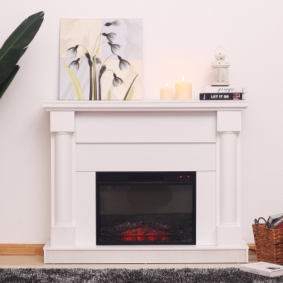 HOMCOM Freestanding Electric Fireplace Heater w/ Remote Control, 2000W, 120Lx29Wx95.5H cm-White