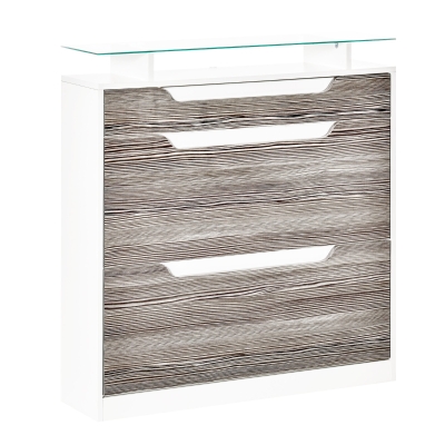 HOMCOM Shoe Cabinet with 3 Drawers Storage Cupboard w/ Flip Door Glass Top Grey