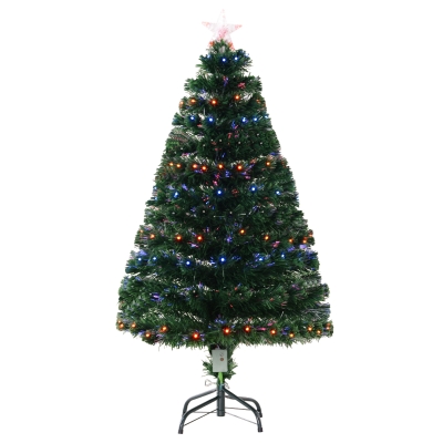 HOMCOM 4ft 120cm Green Fibre Optic Artificial Christmas Tree-Multi colour LED Lights
