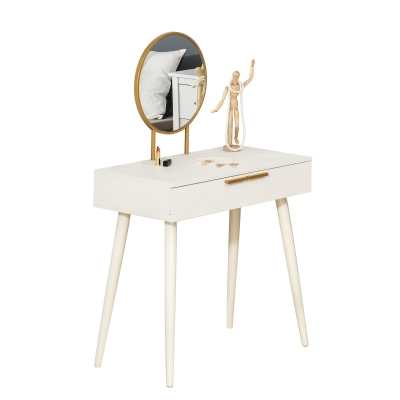 HOMCOM Modern Dressing Table Makeup Vanity Desk w/ 2 Drawers Round Mirror for Bedroom