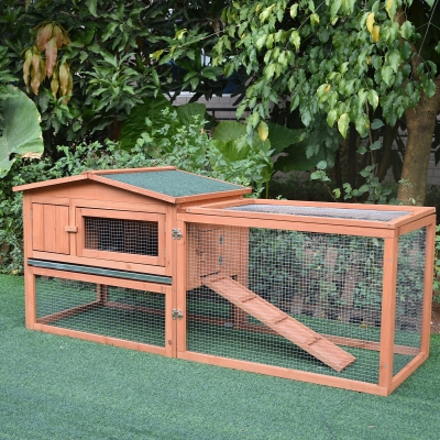 Pawhut 2 Floor Wooden Rabbit Hutch House Bunny Coop Outdoor Garden Backyard, 158L x 58W x 68H cm