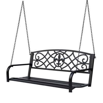 Outsunny Outdoor Steel Fleur-De-Lis Porch Swing Garden Hanging Bench Black