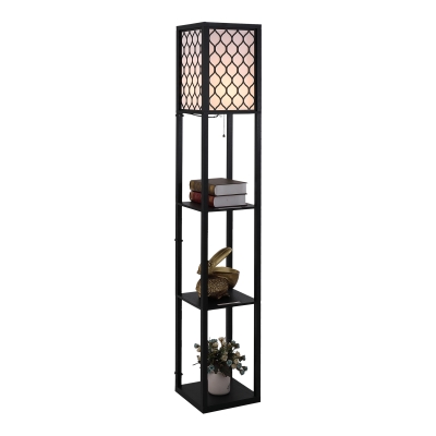 HOMCOM Shelf Floor Lamp Standing Lamp W/4-tier Wooden Open Shelves,26L x 26W x 160Hcm-Black/White