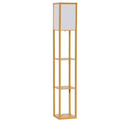 HOMCOM 4-Tier Floor Lamp Standing Lamp with Storage Shelf for Home Office Dorm Natural