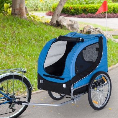 Pawhut Folding Bicycle Pet Trailer W/Removable Cover-Blue