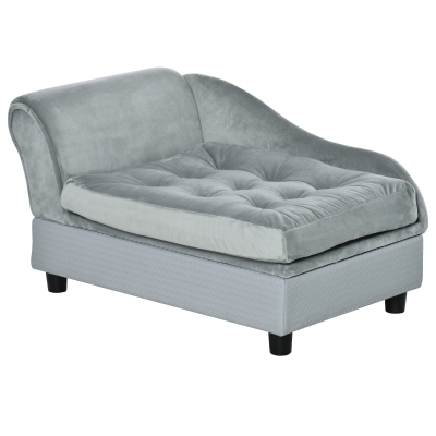 PawHut Dogs Elevated Plush Sponge Chaise Lounge Bed Light Blue