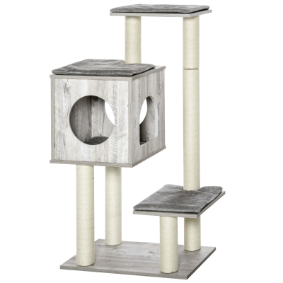 PawHut Cats 4-Tier Jute Rope Scratching Tree Grey