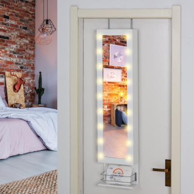 HOMCOM MDF 18-LED Light Glass Mirror Jewellery Cabinet White