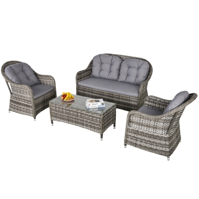 Outsunny 4-Seater PE Rattan Wicker Sofa Set Outdoor Conservatory Furniture w/ Cushion