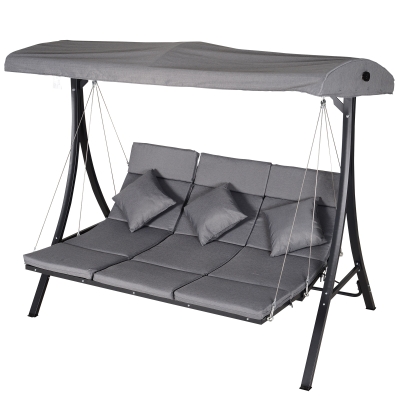 Outsunny Steel Pipe 3-Seater Outdoor Garden Recliner Swing Chair Grey