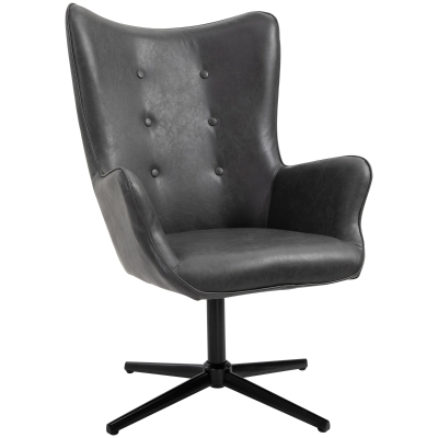 HOMCOM PU Leather Tufted Swivel Accent Chair Black
