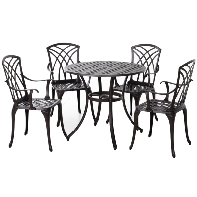 Outsunny Cast Aluminium 4-Seater Outdoor Garden Table & Chair Set Brown