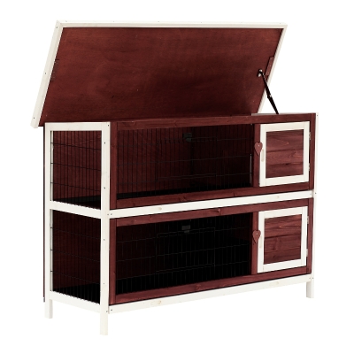 Pawhut Two-Tier Double Decker Wooden Rabbit Hutch Pet Cage 136.4Lx50Wx93H cm-Brown/White