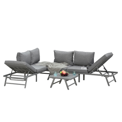 Outsunny 3 Pcs Garden Seating Set w/ Sofa Lounge Coffee Table Outdoor Patio Furniture