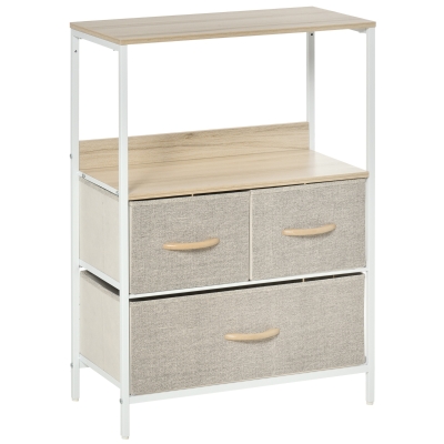 HOMCOM Chest of Drawers Bedroom Unit Storage Cabinet with 3 Fabric Bins Living Room