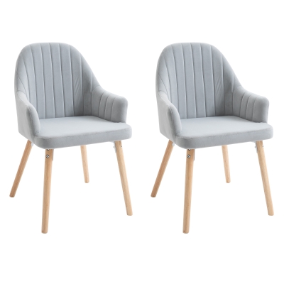 HOMCOM Faux Velvet Upholstered Twin-Pair Dining Chairs Grey