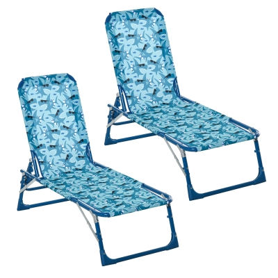 Outsunny 2 Pcs Lounge Chair Set for Kids Foldable Adjustable 118 x 40 x 24cm Blue