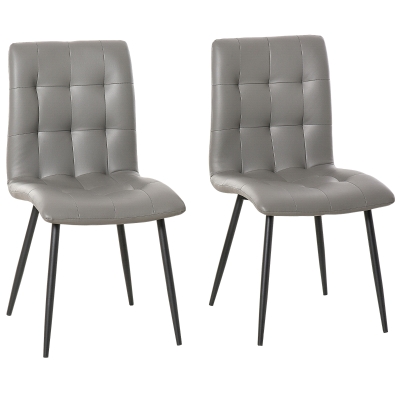 HOMCOM Set of 2 Dining Chairs Upholstered High Back PU Leather Seat with Metal Legs