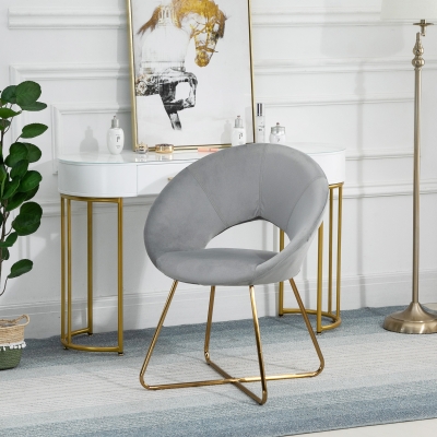 HOMCOM Velvet-Feel Round Accent Chair - Grey