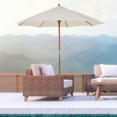 Outsunny 2.5m Wooden Garden Parasol Sun Shade Patio Market Umbrella Canopy Cream White