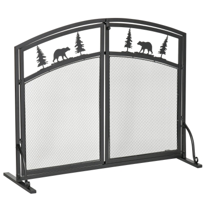 HOMCOM Fire Guard with Double Doors, Metal Mesh Fireplace Screen, Spark Flame Barrier