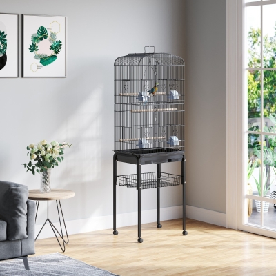 PawHut 153cm Metal Bird Cage Parrot Cage W/Removable Wheels Stand-Black