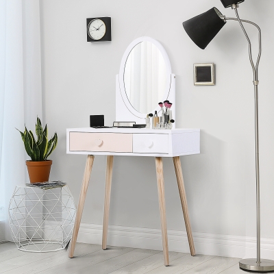 HOMCOM Kids MDF Dressing Table w/ Heart-Shaped Handles White