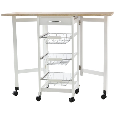 HOMCOM MDF Extendable Kitchen Island Trolley White