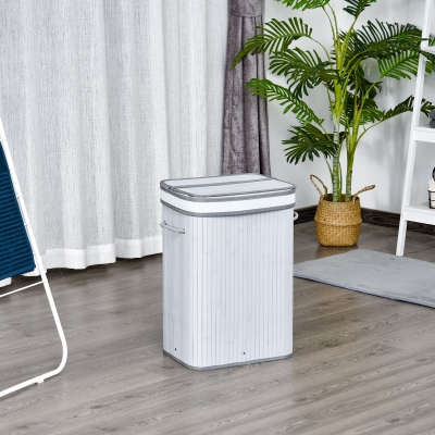 HOMCOM 70L Flip Lid Bamboo Laundry Basket Grey