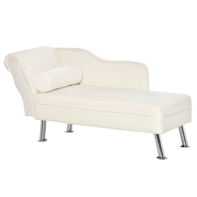 HOMCOM Velvet-Feel Chaise Longue, with Cushion - White
