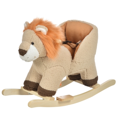 HOMCOM Toddlers Plush Lion Rocking Horse Brown