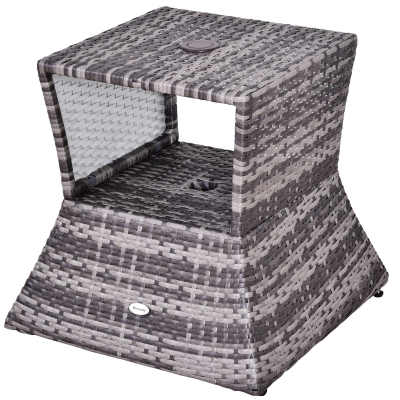 Outsunny Outdoor Patio Rattan Wicker Coffee Table Bistro Side Table with Umbrella Hole