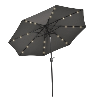 Outsunny Garden Parasol Outdoor Tilt Sun Umbrella Patio 24 LED Light Hand Crank Grey