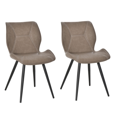 HOMCOM Set of 2 Contrast Stitched PU Leather Racing-Style Dining Chairs Accent Brown