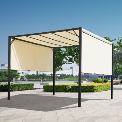 Outsunny Retractable Pergola Canopy, 3Lx3Wx2.3H m-Cream White/Black