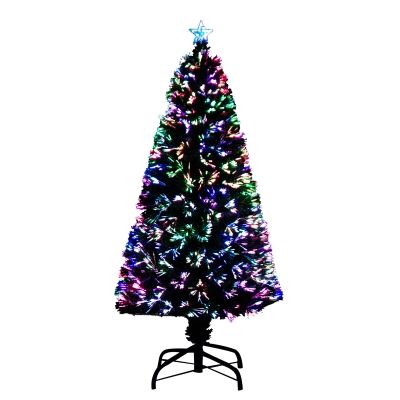 HOMCOM 5ft Christmas Decorations Pre-Lit Artificial Christmas Tree, Metal Stand - Green