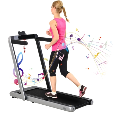 HOMCOM Electric Folding Treadmill Home Running Machine w/ Bluetooth Speaker, Silver
