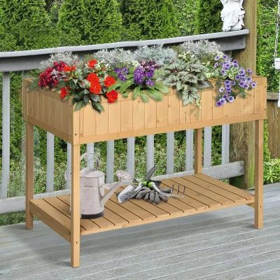 Outsunny Wooden Planters Rectangular 8 Compartment Oak